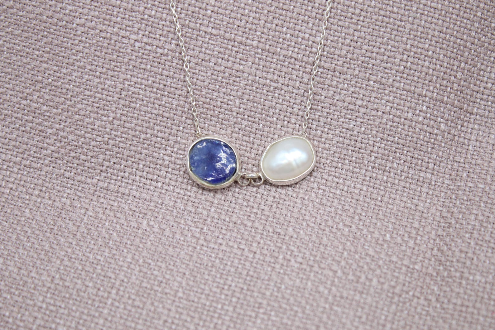 Raw Sapphire Pearl Necklace Handmade Sterling Silver Gemstone Necklace 18 inch chain