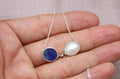 Raw Sapphire Pearl Necklace Handmade Sterling Silver Gemstone Necklace 18 inch chain