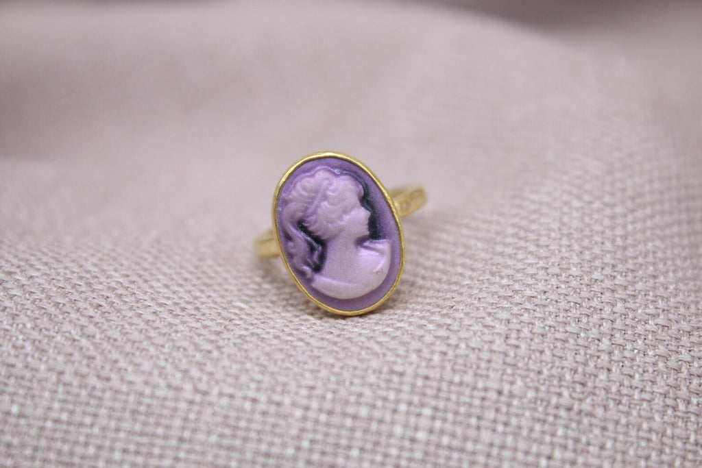 Victorian Cameo Ring Gold Plated Sterling Silver Statement Ring