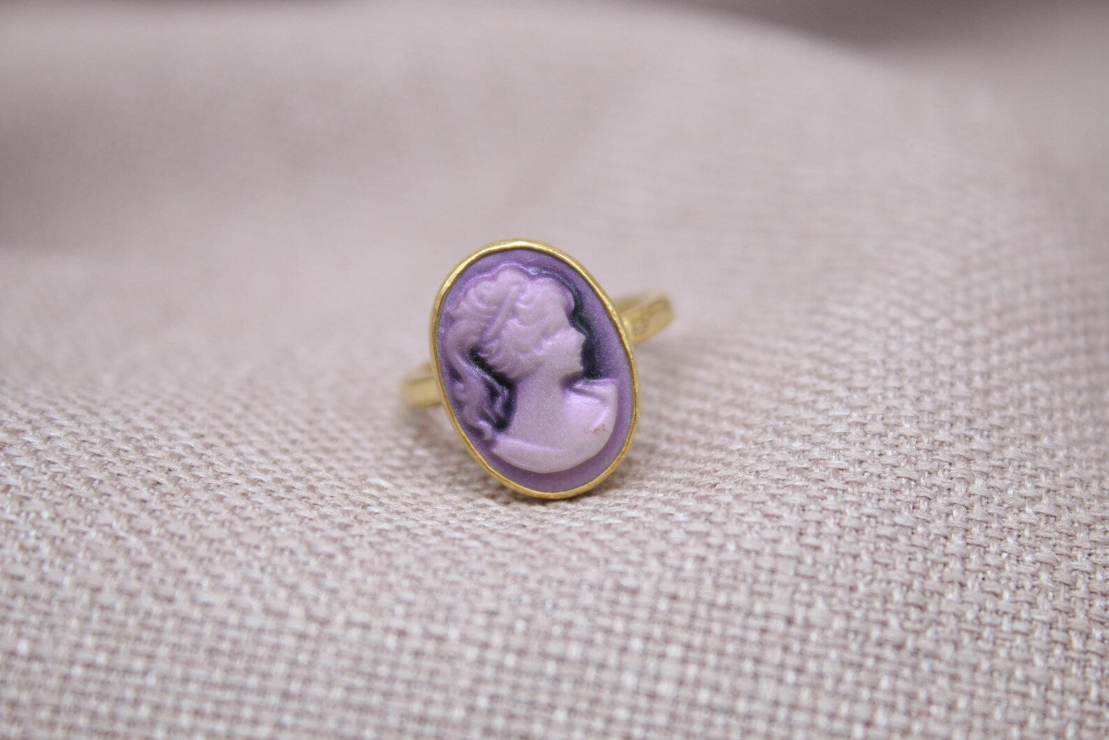 Victorian Cameo Ring Gold Plated Sterling Silver Statement Ring