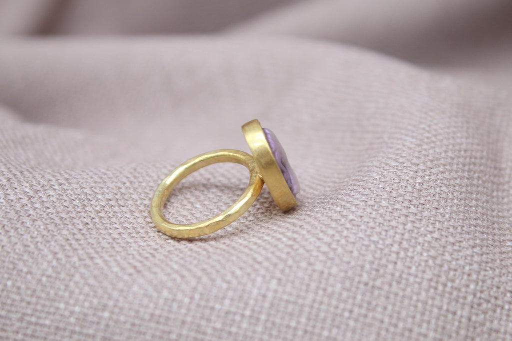 Victorian Cameo Ring Gold Plated Sterling Silver Statement Ring