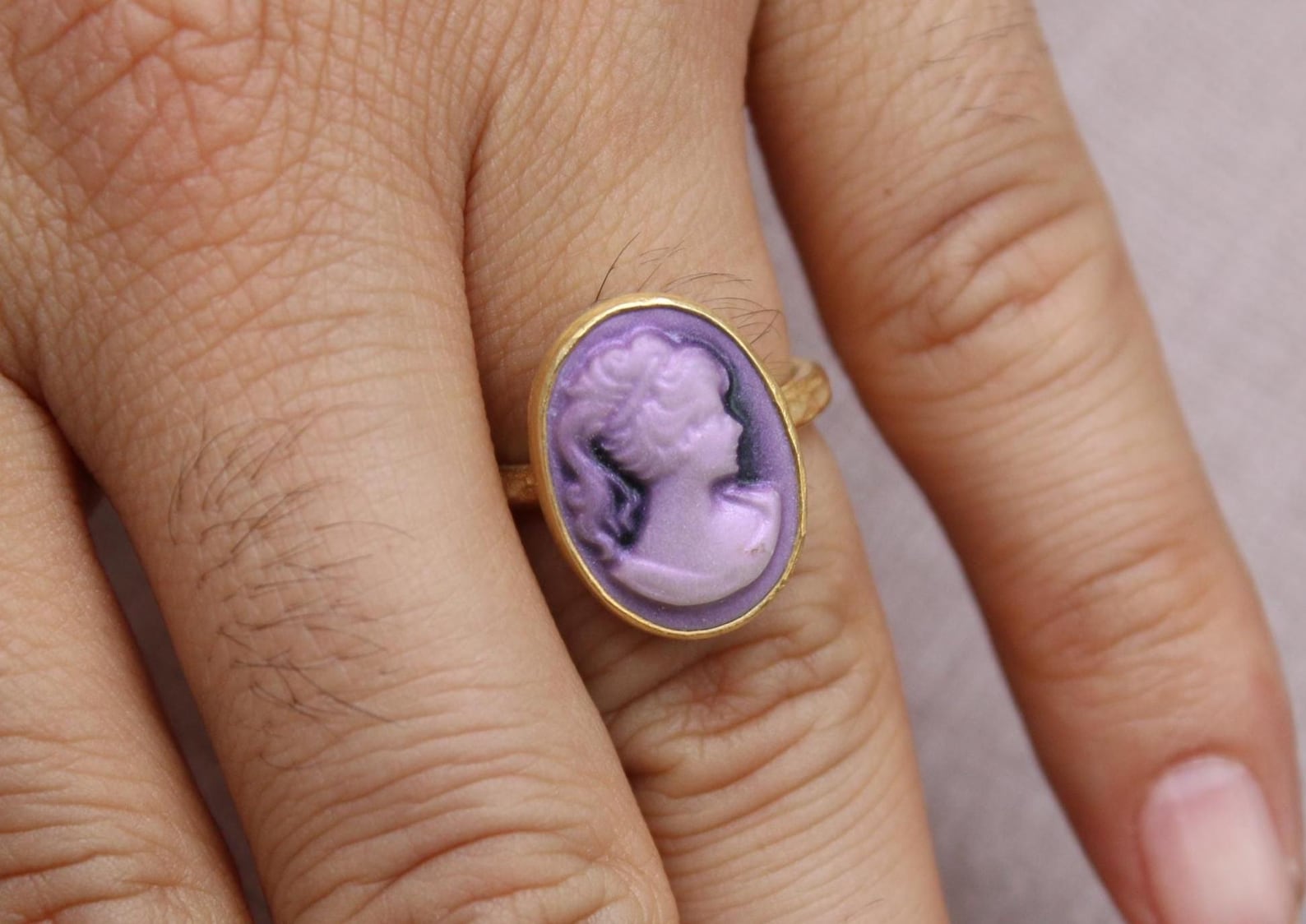 Victorian Cameo Ring Gold Plated Sterling Silver Statement Ring