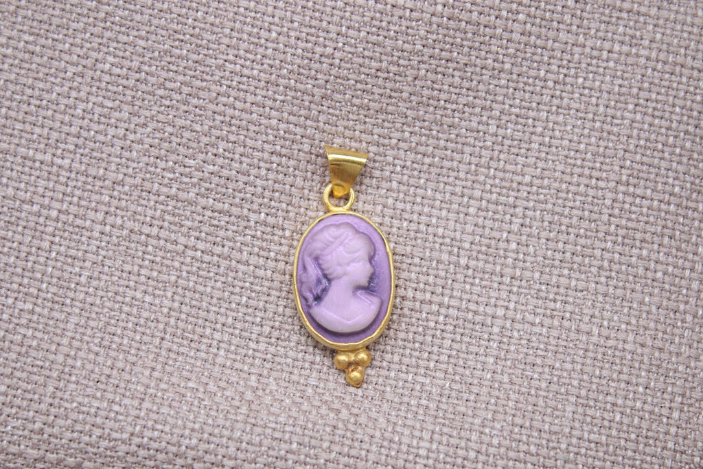 Victorian Cameo Pendant Gold Plated Sterling Silver Necklace Charm