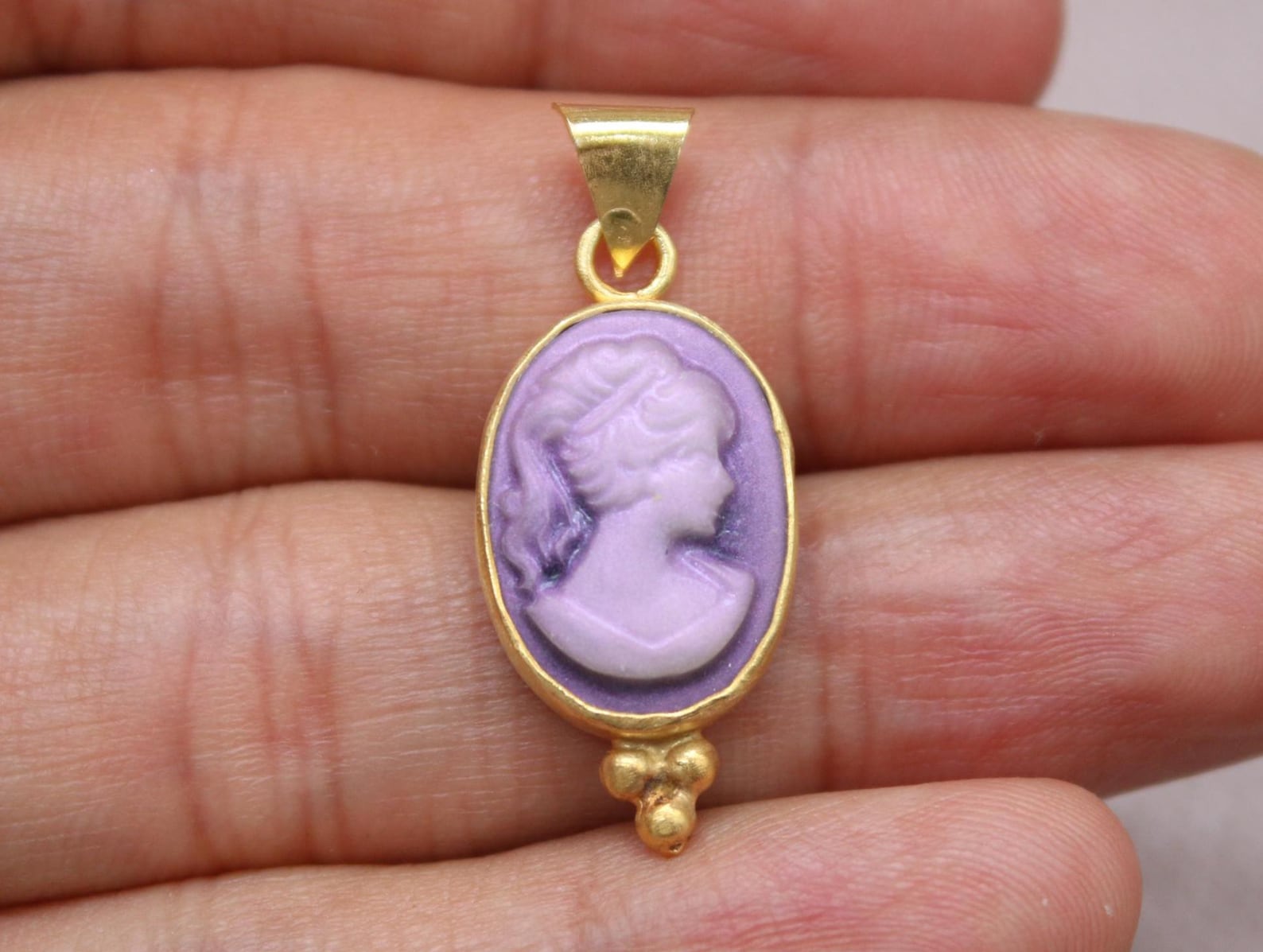 Victorian Cameo Pendant Gold Plated Sterling Silver Necklace Charm