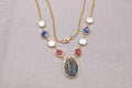 Virgin Mary Gemstone Necklace Gold Plated Sapphire Ruby Pearl Necklace