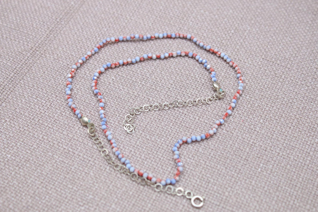 Coral Seed Bead Necklace Dainty Sterling Silver Choker Handmade Minimalist Jewelry 18 inch Length