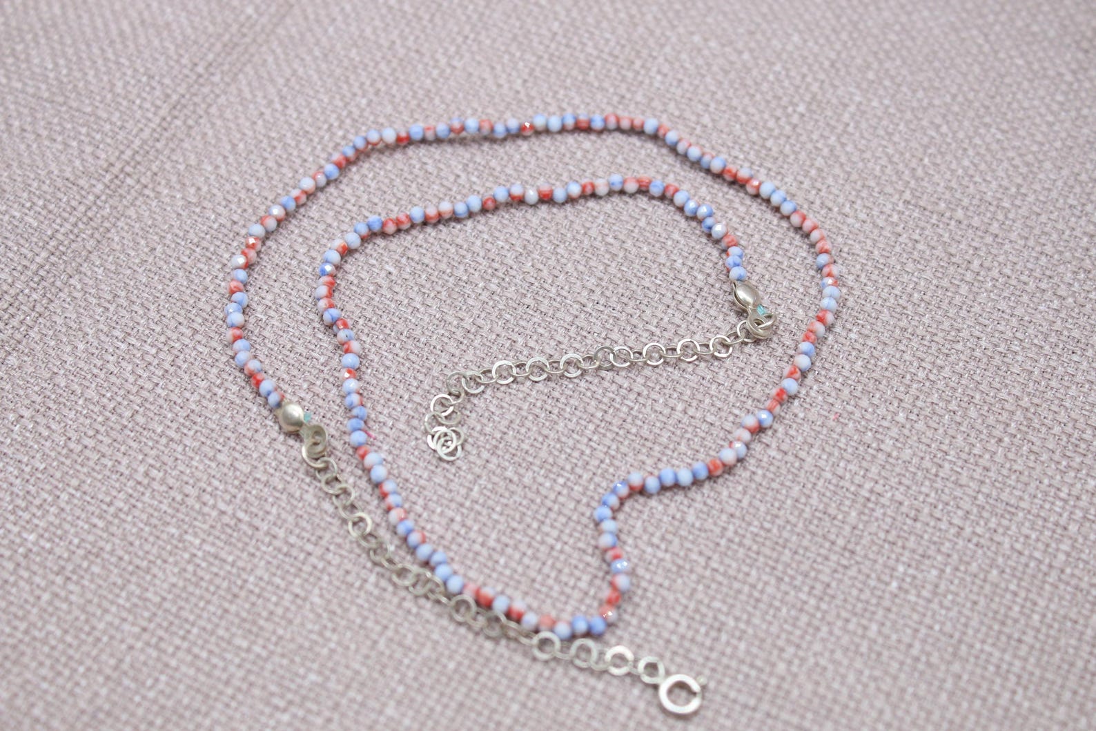 Coral Seed Bead Necklace Dainty Sterling Silver Choker Handmade Minimalist Jewelry 18 inch Length