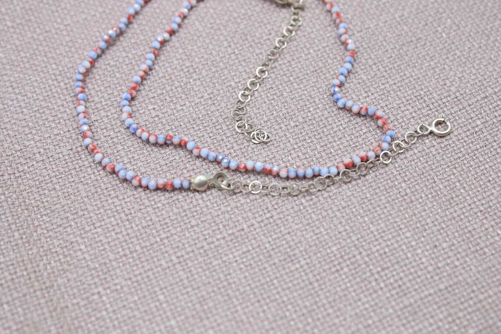 Coral Seed Bead Necklace Dainty Sterling Silver Choker Handmade Minimalist Jewelry 18 inch Length