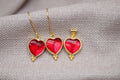 Ruby Heart Jewelry Set Gold Vermeil Earrings Pendant Romantic Handmade Gift