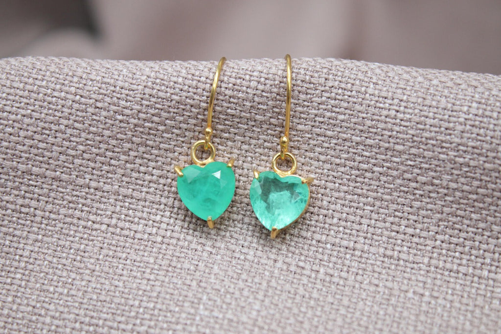 Paraiba Tourmaline Heart Earrings Gold Vermeil Minimalist Gemstone Drops