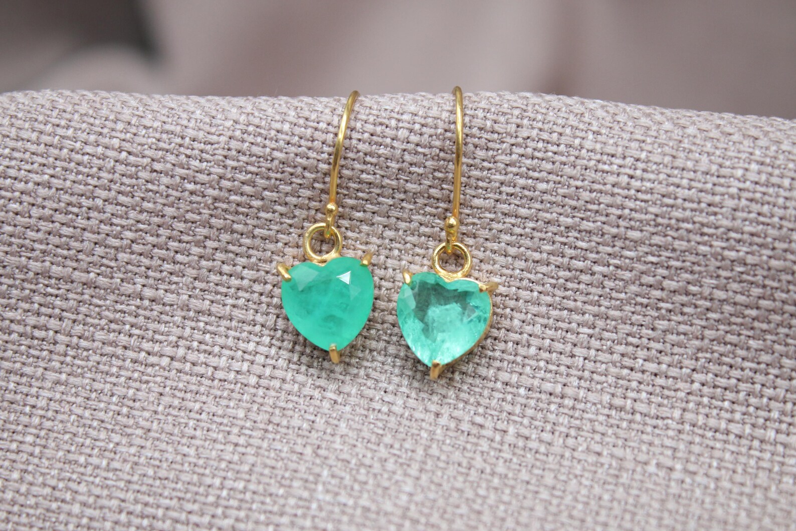 Paraiba Tourmaline Heart Earrings Gold Vermeil Minimalist Gemstone Drops