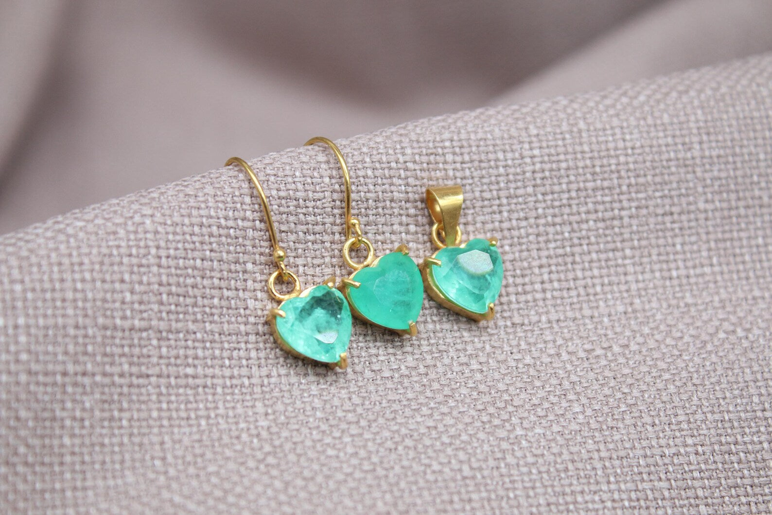 Paraiba Tourmaline Heart Jewelry Set Gold Vermeil Earrings Pendant