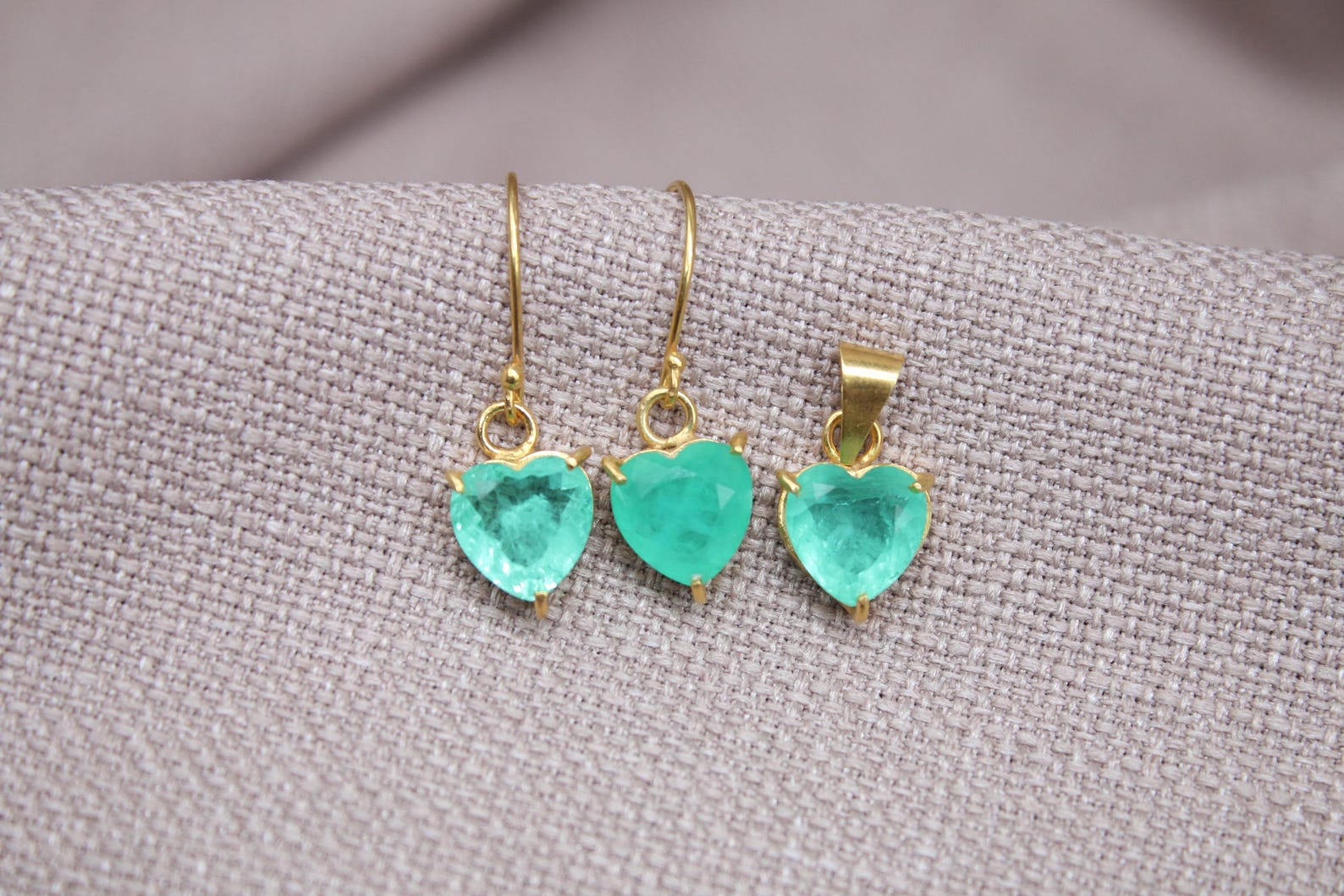 Paraiba Tourmaline Heart Jewelry Set Gold Vermeil Earrings Pendant