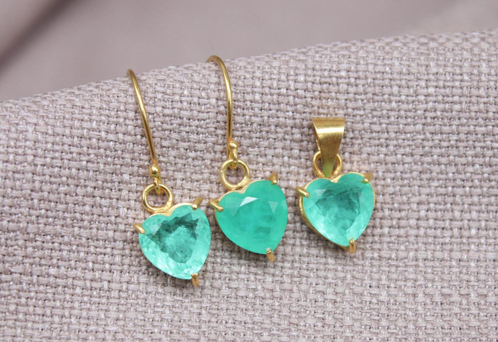 Paraiba Tourmaline Heart Jewelry Set Gold Vermeil Earrings Pendant