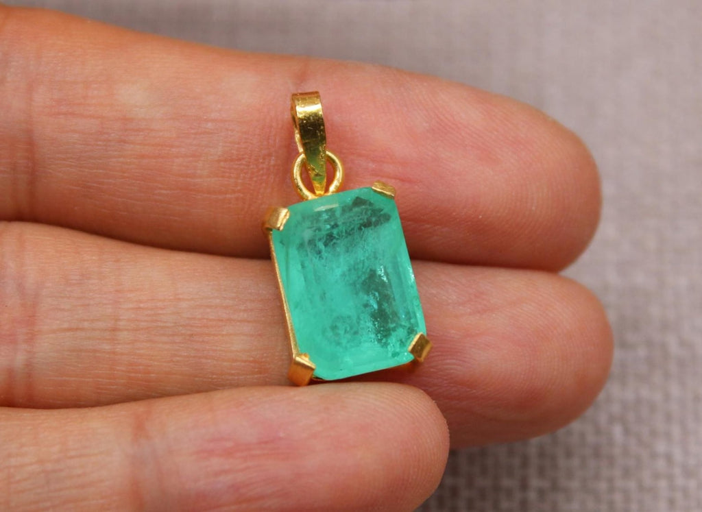 Paraiba Tourmaline Pendant Gold Plated Sterling Silver Necklace Charm