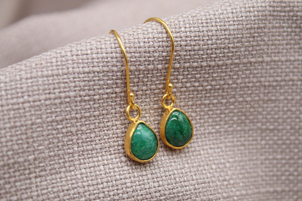 Emerald Drop Earrings Gold Plated Sterling Silver Handmade Gemstone Earrings