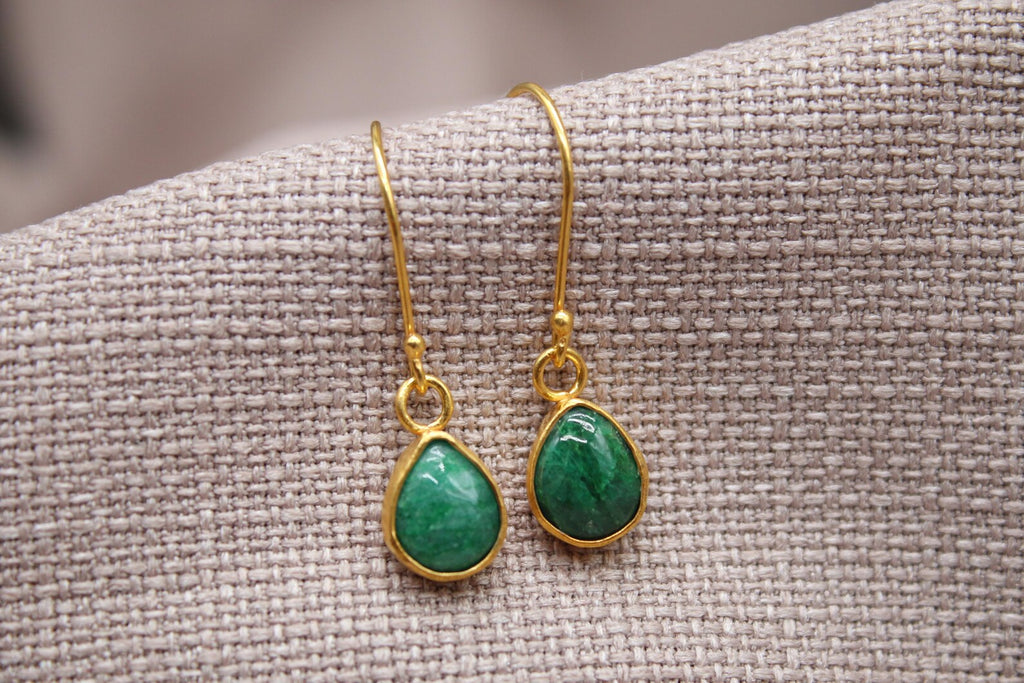Emerald Drop Earrings Gold Plated Sterling Silver Handmade Gemstone Earrings
