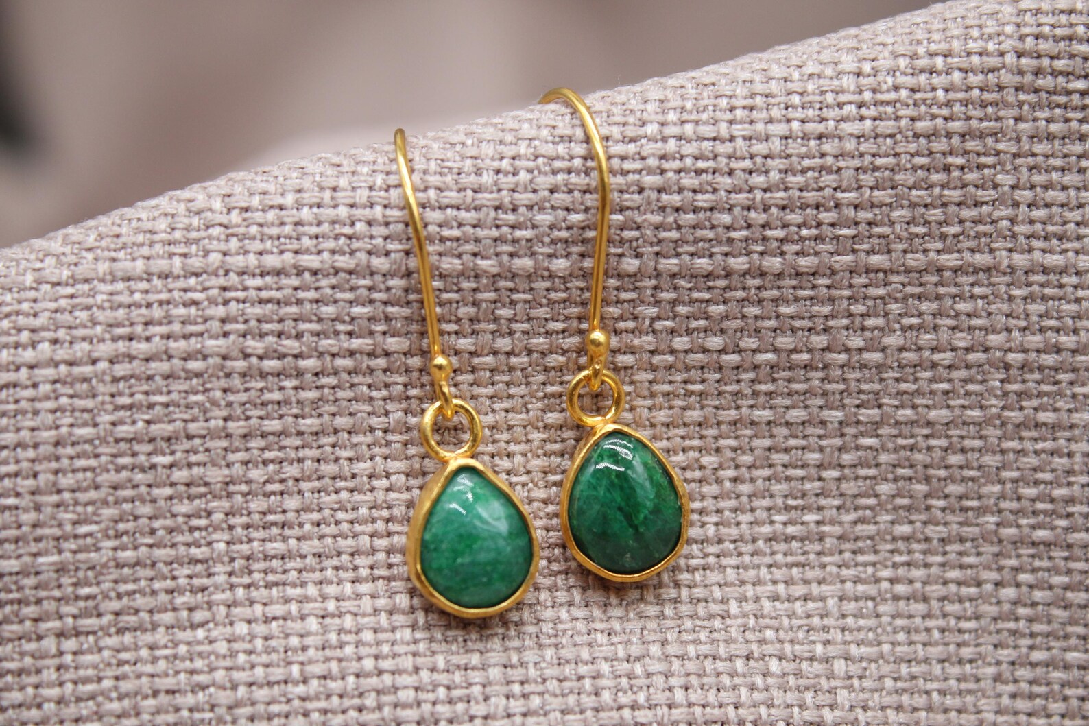 Emerald Drop Earrings Gold Plated Sterling Silver Handmade Gemstone Earrings