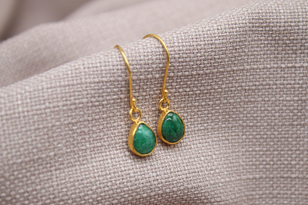 Emerald Drop Earrings Gold Plated Sterling Silver Handmade Gemstone Earrings