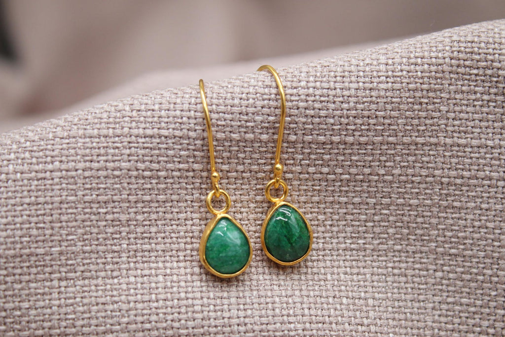 Emerald Drop Earrings Gold Plated Sterling Silver Handmade Gemstone Earrings