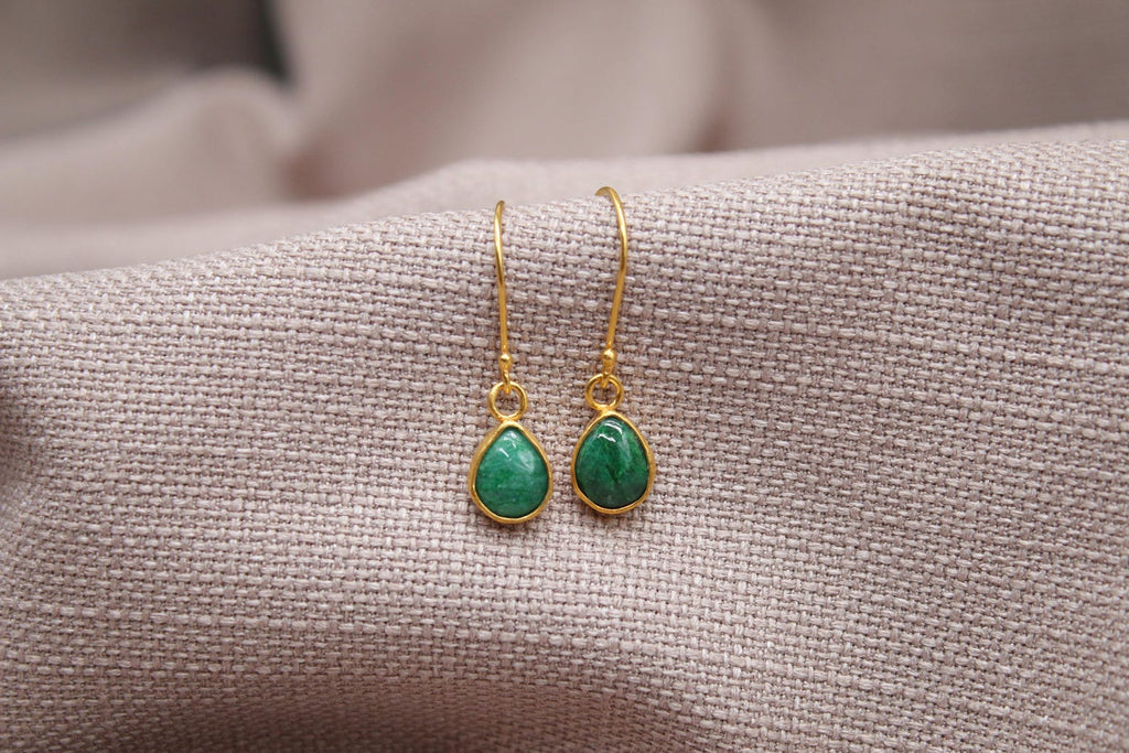 Emerald Drop Earrings Gold Plated Sterling Silver Handmade Gemstone Earrings