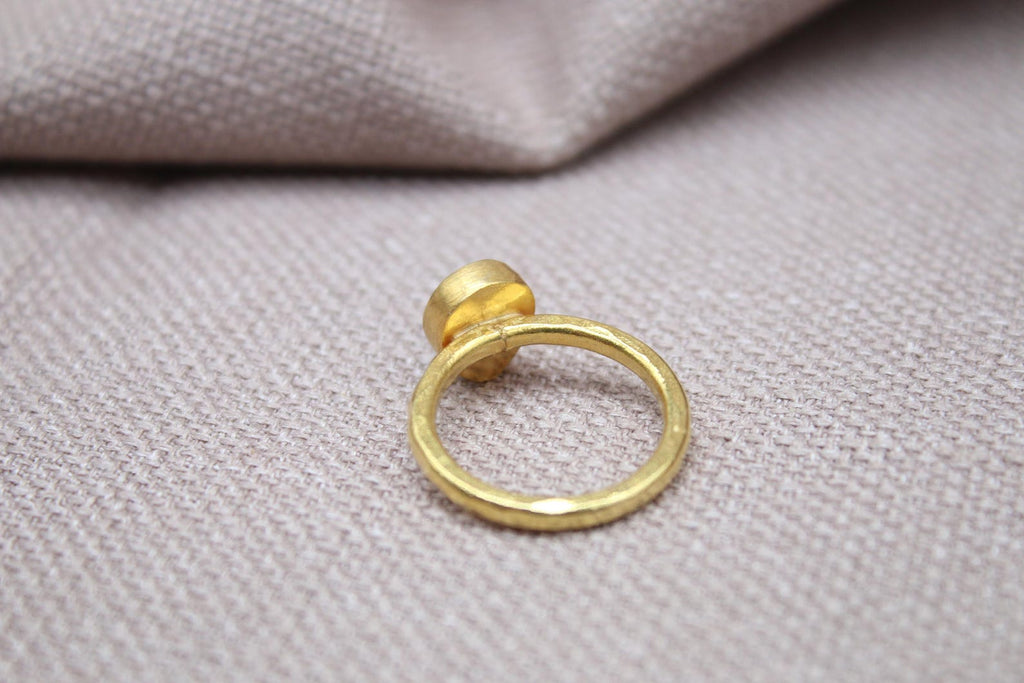 Emerald Teardrop Ring Gold Plated Sterling Silver Handmade Gemstone Ring