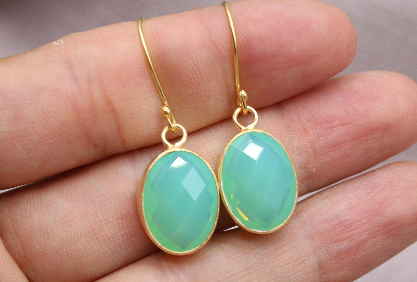 Opalite Drop Earrings Gold Plated Sterling Silver Minimalist Dangle Earrings