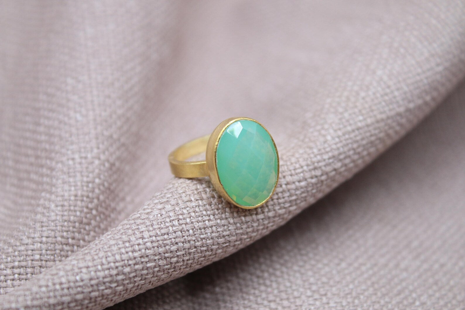 Opalite Statement Ring Gold Plated Sterling Silver Minimalist Cocktail Ring