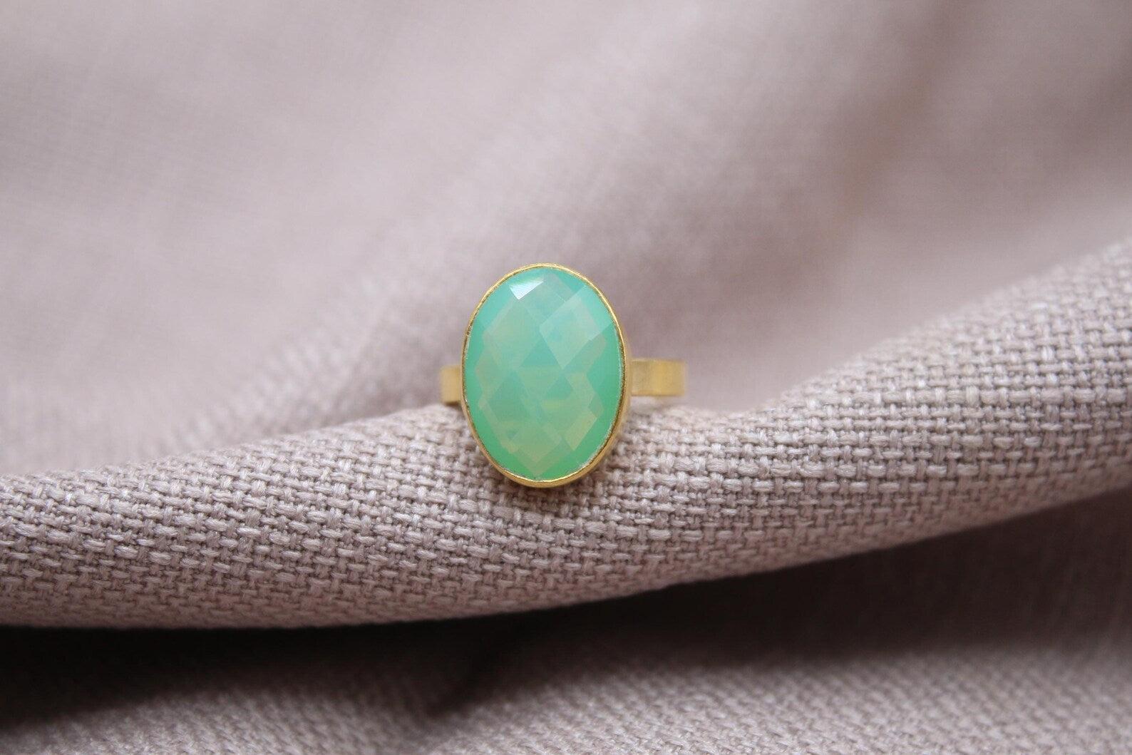 Opalite Statement Ring Gold Plated Sterling Silver Minimalist Cocktail Ring