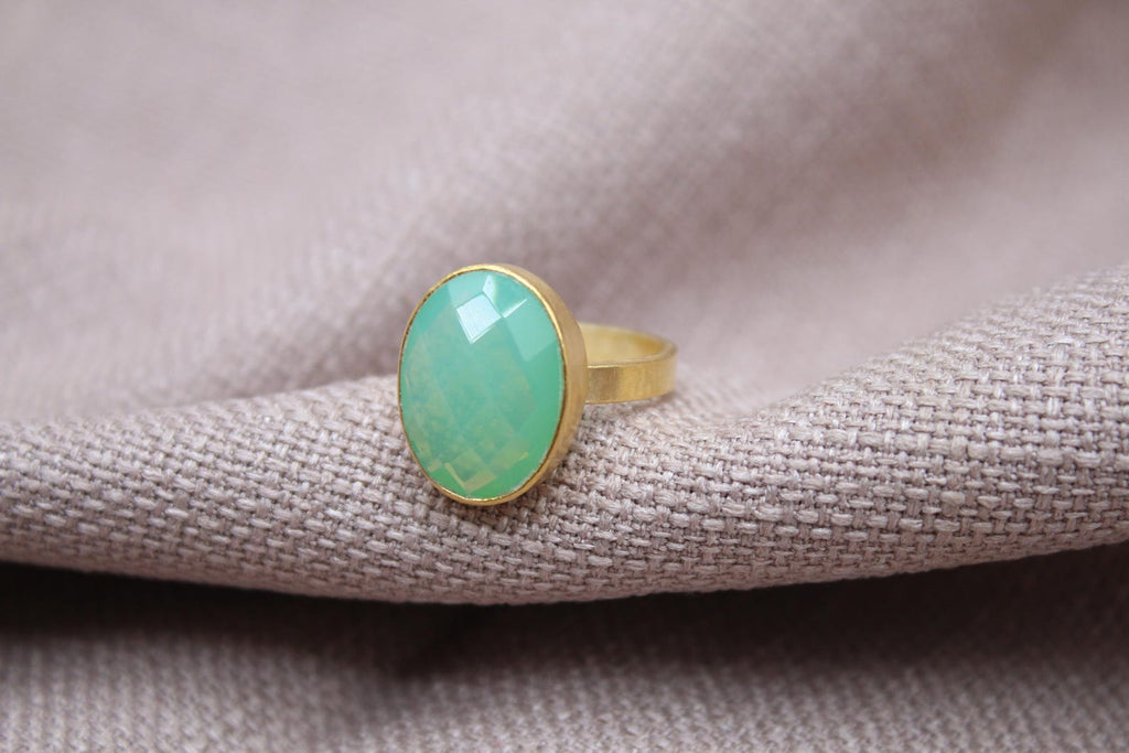 Opalite Statement Ring Gold Plated Sterling Silver Minimalist Cocktail Ring