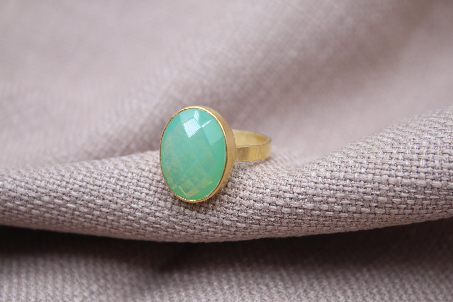 Opalite Statement Ring Gold Plated Sterling Silver Minimalist Cocktail Ring