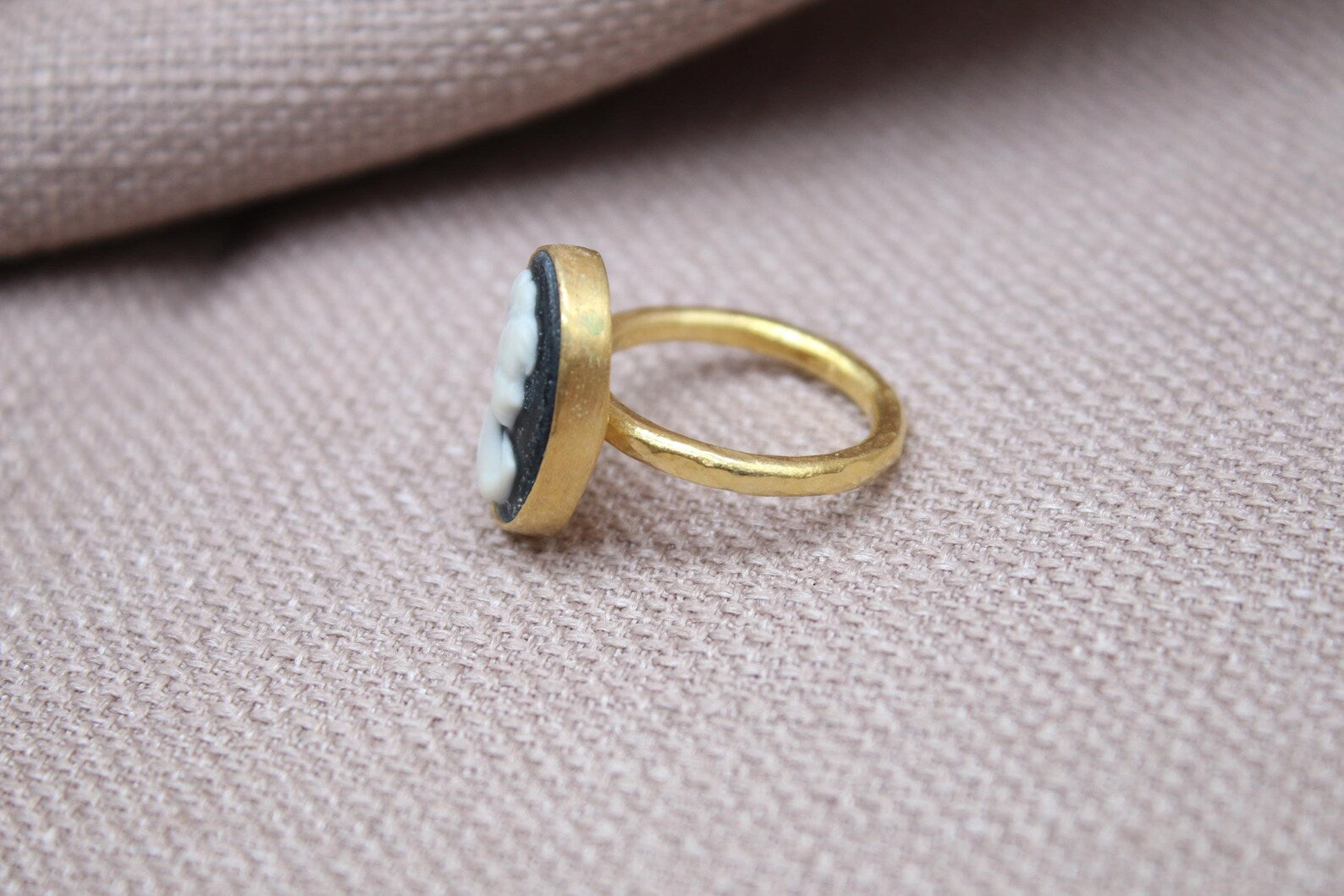 Victorian Cameo Ring Gold Plated Sterling Silver Vintage Portrait Statement Ring