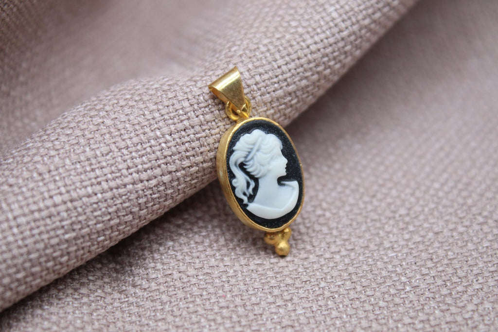 Victorian Cameo Pendant Gold Plated Sterling Silver Vintage Portrait Necklace Charm