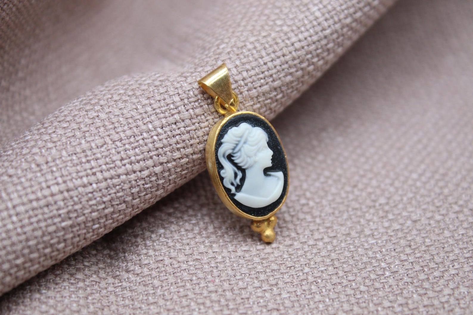 Victorian Cameo Pendant Gold Plated Sterling Silver Vintage Portrait Necklace Charm