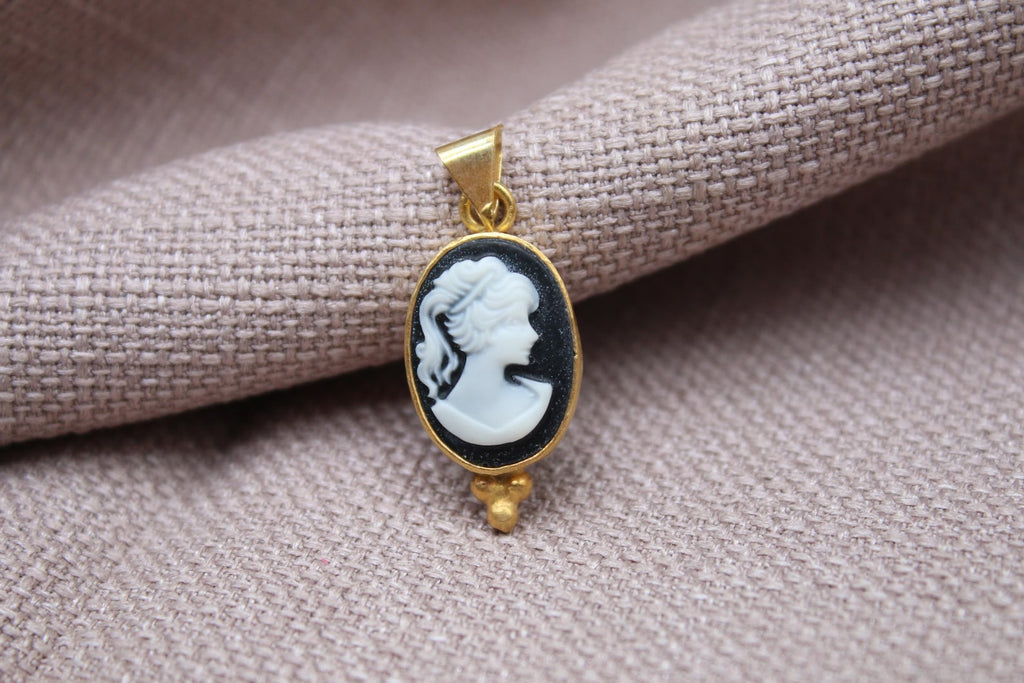 Victorian Cameo Pendant Gold Plated Sterling Silver Vintage Portrait Necklace Charm