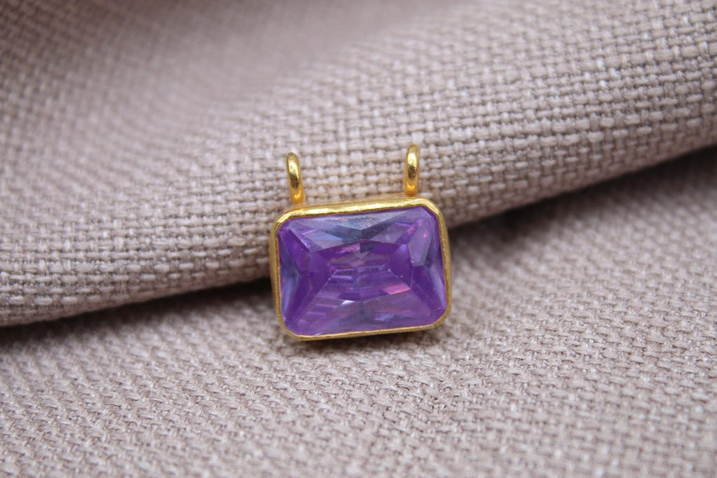Amethyst Pendant Necklace Gold Plated Sterling Silver Geometric Charm