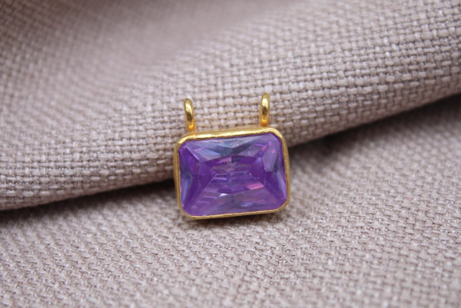 Amethyst Pendant Necklace Gold Plated Sterling Silver Geometric Charm