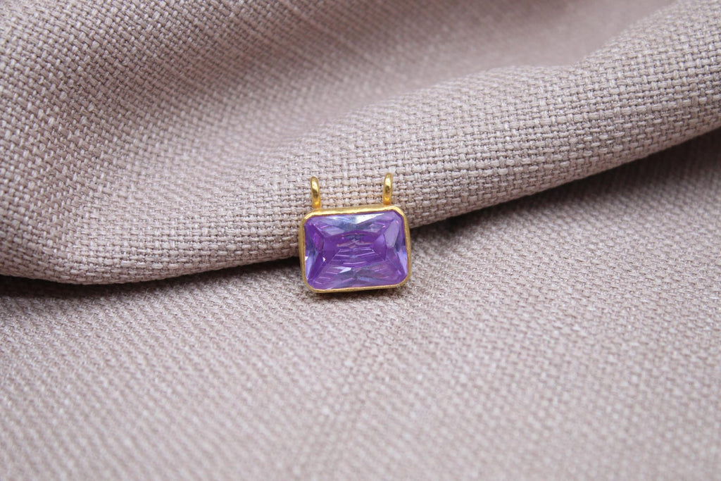Amethyst Pendant Necklace Gold Plated Sterling Silver Geometric Charm