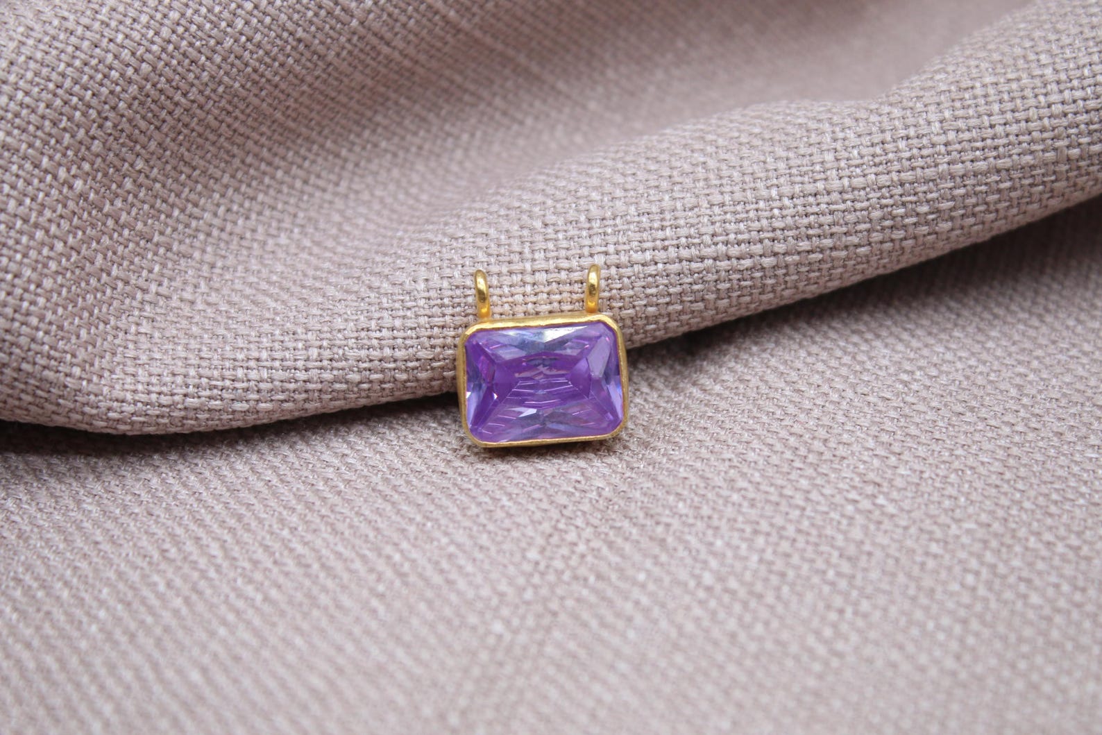 Amethyst Pendant Necklace Gold Plated Sterling Silver Geometric Charm
