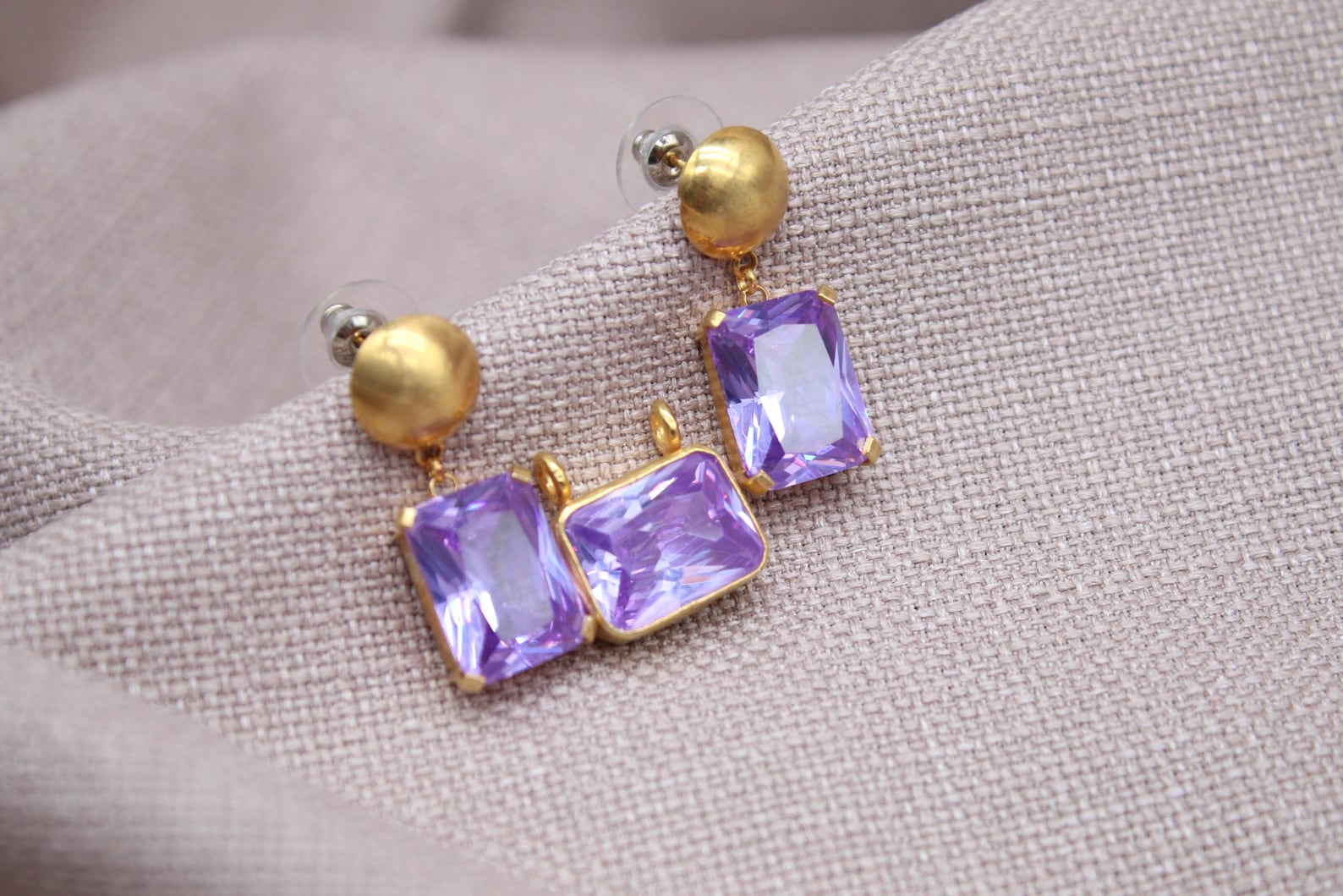 Amethyst Jewelry Set Gold Plated Sterling Silver Earrings Pendant Set