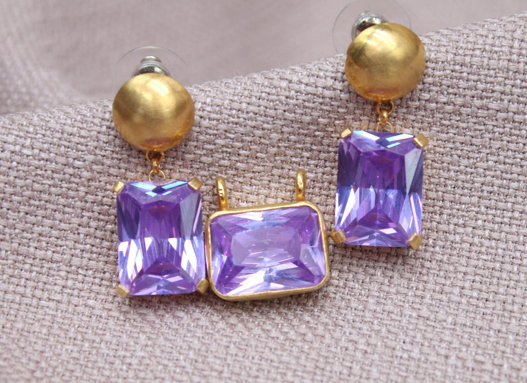 Amethyst Jewelry Set Gold Plated Sterling Silver Earrings Pendant Set