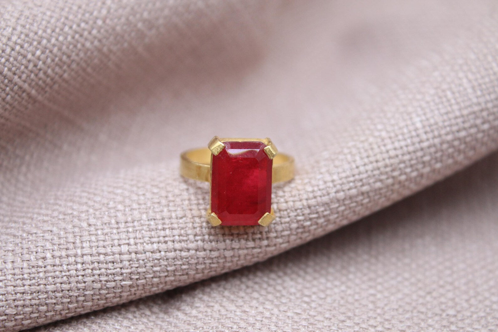 Rectangular Ruby Ring Gold Plated Sterling Silver Gemstone Ring