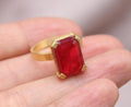 Rectangular Ruby Ring Gold Plated Sterling Silver Gemstone Ring