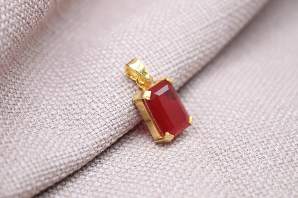 Rectangular Ruby Pendant Gold Plated Sterling Silver Necklace Charm