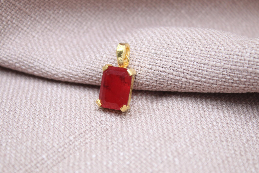 Rectangular Ruby Pendant Gold Plated Sterling Silver Necklace Charm