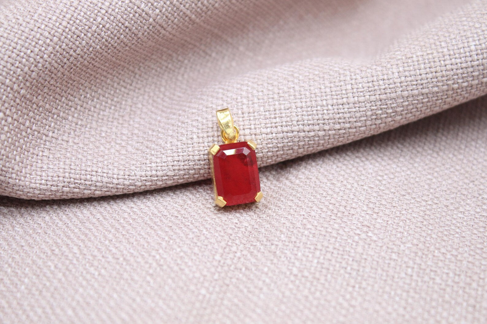 Rectangular Ruby Pendant Gold Plated Sterling Silver Necklace Charm