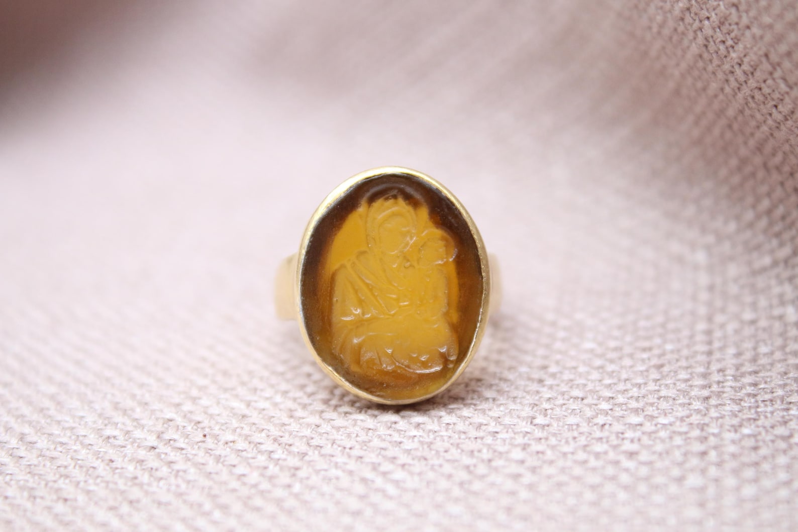 Virgin Mary Intaglio Ring Gold Plated Sterling Silver Religious Ring