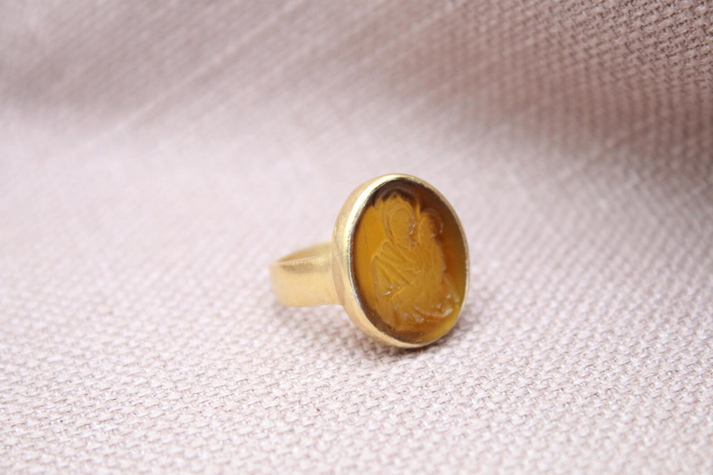 Virgin Mary Intaglio Ring Gold Plated Sterling Silver Religious Ring