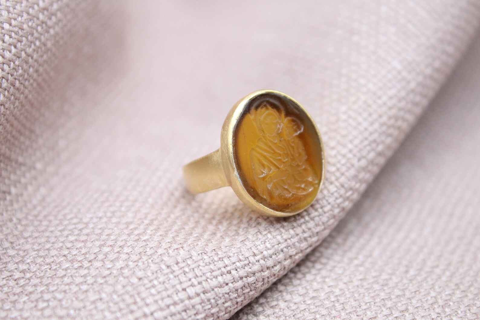 Virgin Mary Intaglio Ring Gold Plated Sterling Silver Religious Ring