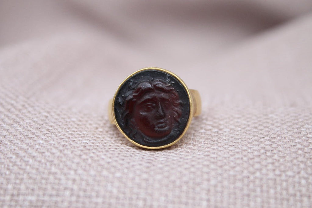 Apollo Intaglio Ring Gold Plated Sterling Silver Mythology Statement Ring